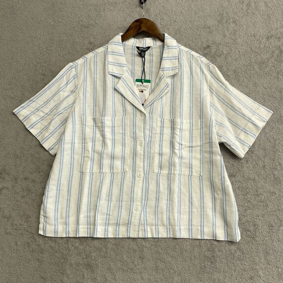 NEW Buffalo David Women's XL Bitton Linen Blend Short Sleeve Utility Top - Picture 3 of 9